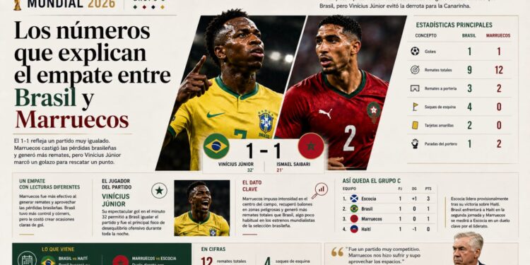 Los números que explican el empate entre Brasil y Marruecos