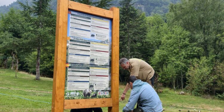 Un cartell informa sobre la presència de l’os bru a la Val d’Aran