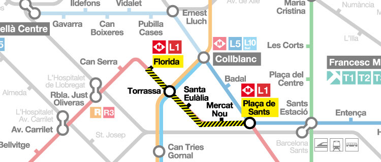 Les obres a l’L1 del Metro deixen fora de servei el tram entre Florida i Plaça de Sants